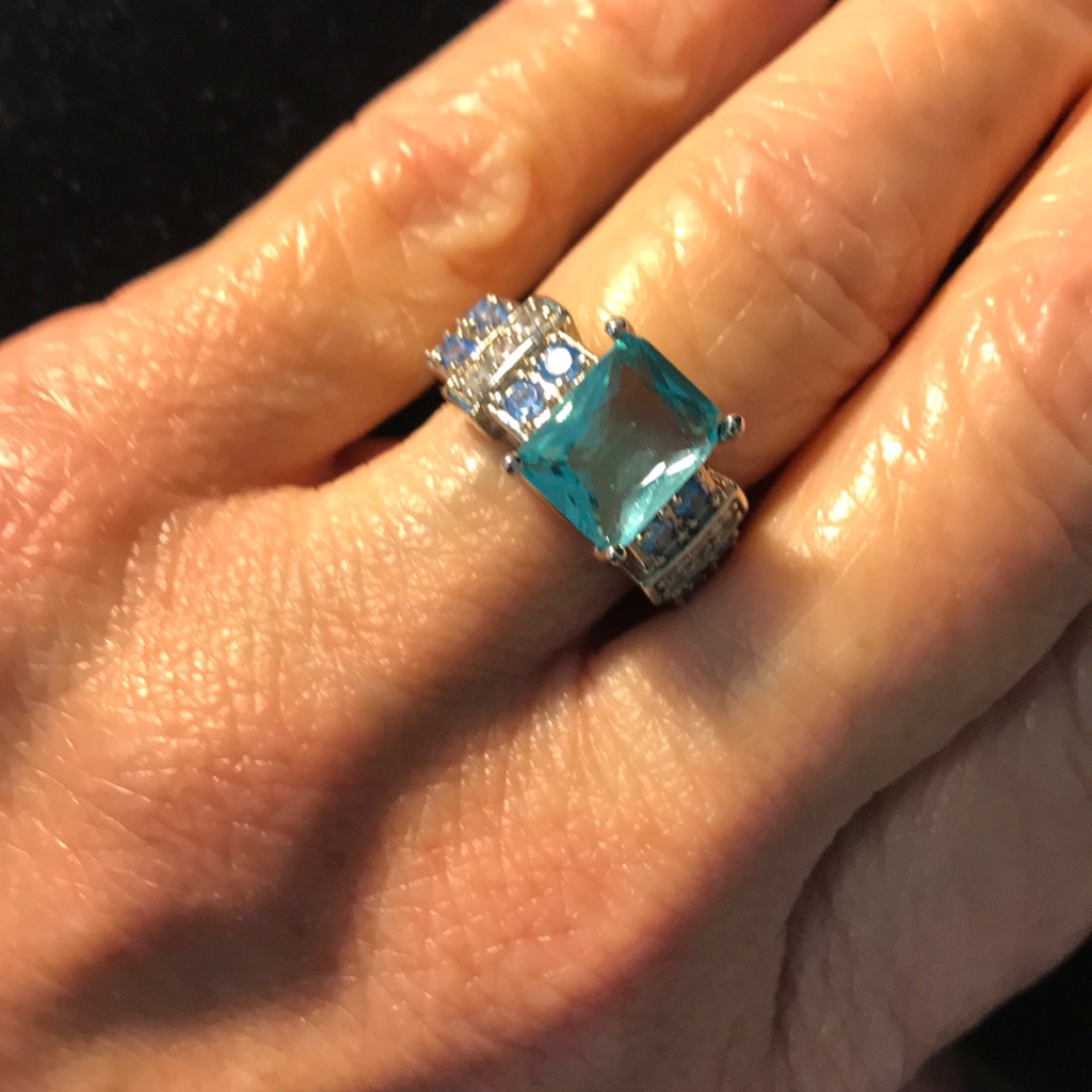 Ladies Ring Size 6. Light Blue Colored Stone Ring.
